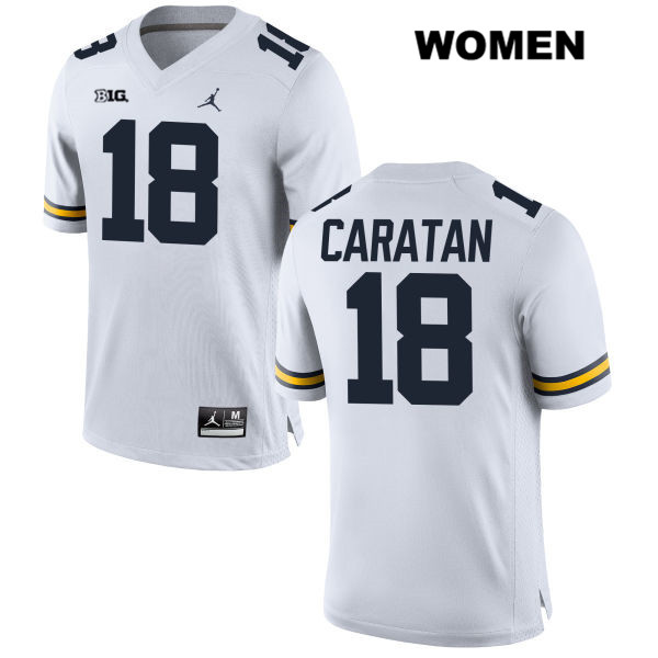 Women's NCAA Michigan Wolverines George Caratan #18 White Jordan Brand Authentic Stitched Football College Jersey IH25N47LU